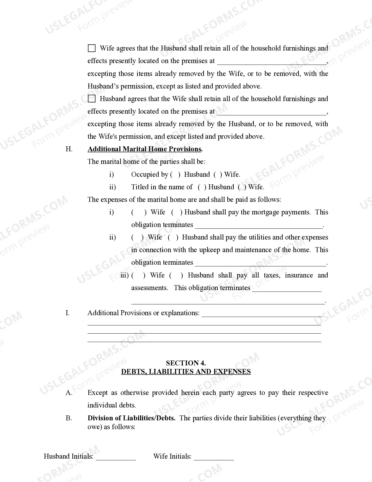 Preview Marital Domestic Separation and Property Settlement Agreement no Children parties may have Joint Property or Debts Effective Immediately