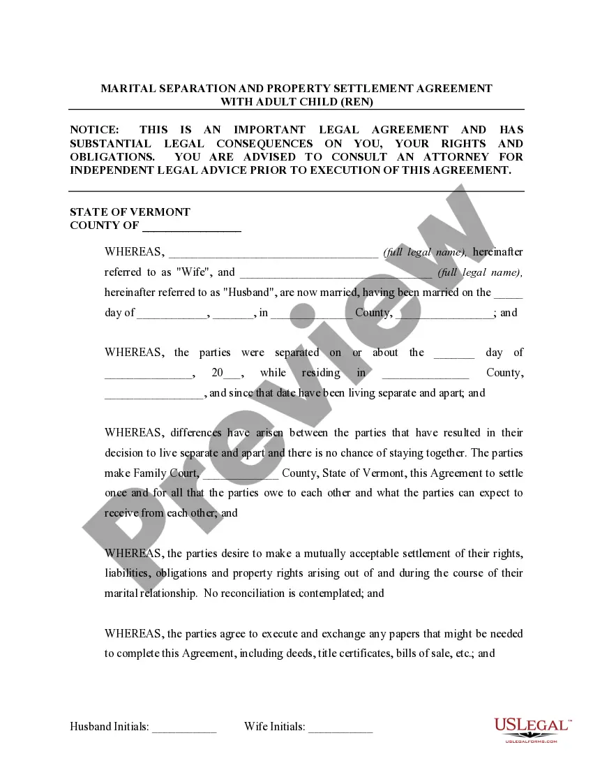 Preview Marital Domestic Separation and Property Settlement Agreement Adult Children Parties May have Joint Property or Debts where Divorce Action Filed