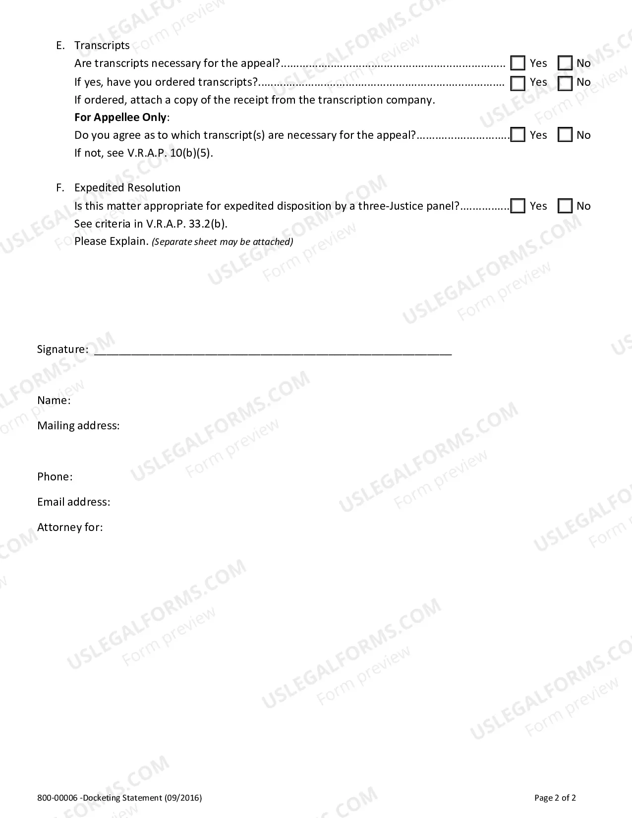 Preview Supreme Court Docketing Statement
