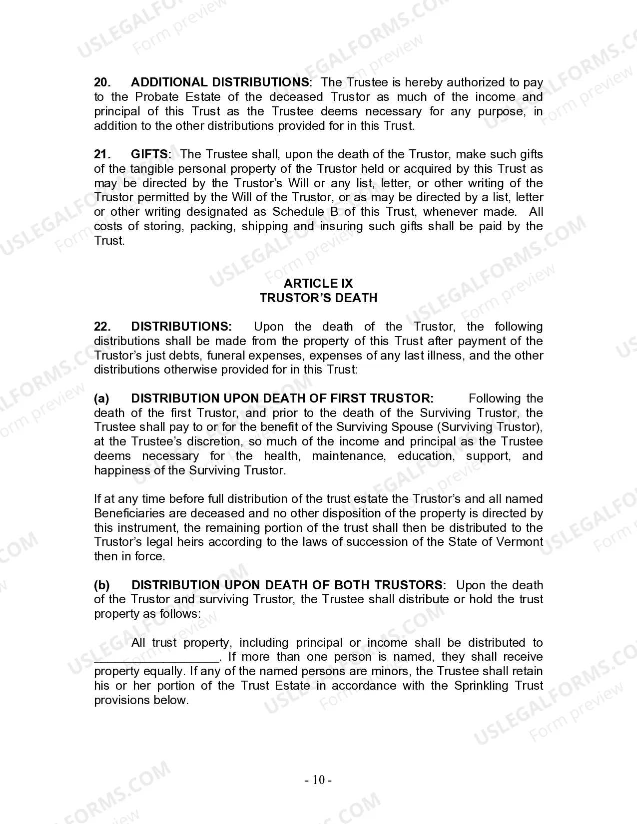 Preview Revocable Living Trust for Husband and Wife with No Children