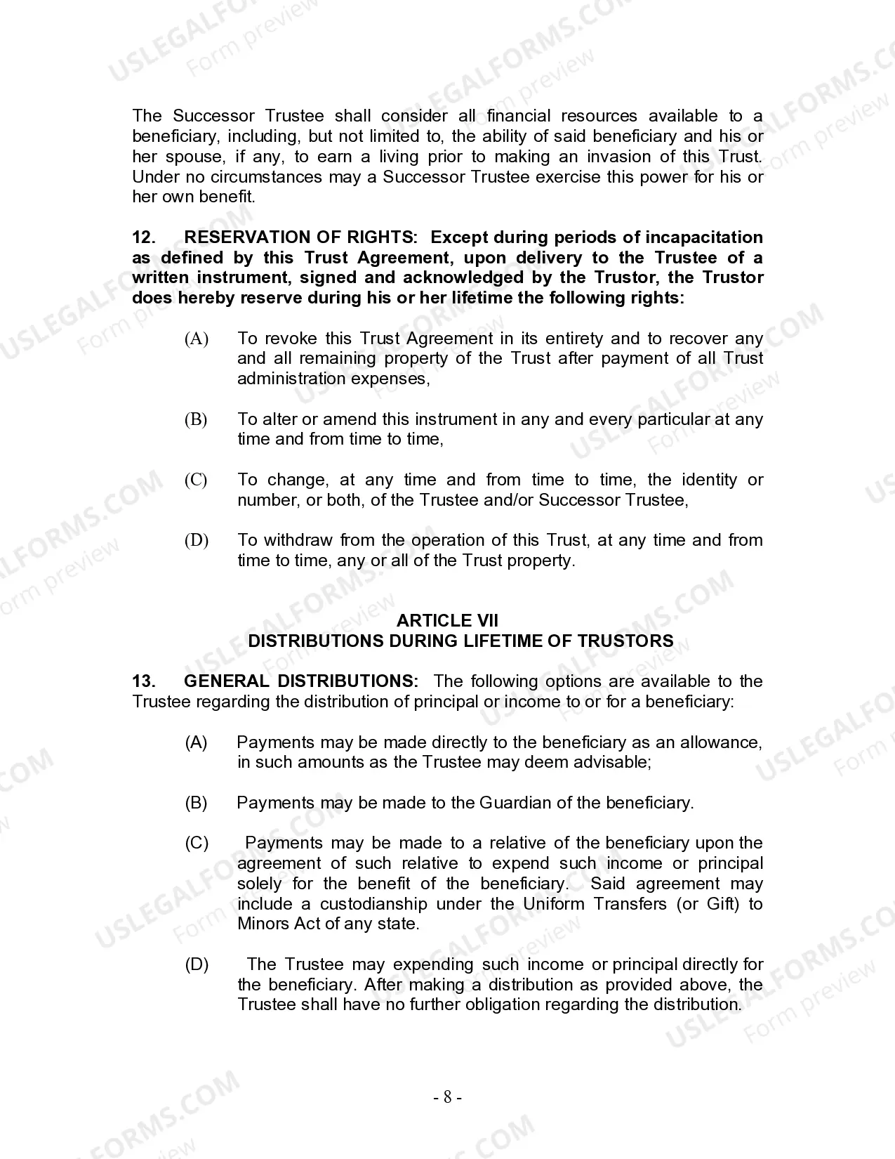 Preview Revocable Living Trust for Husband and Wife with No Children