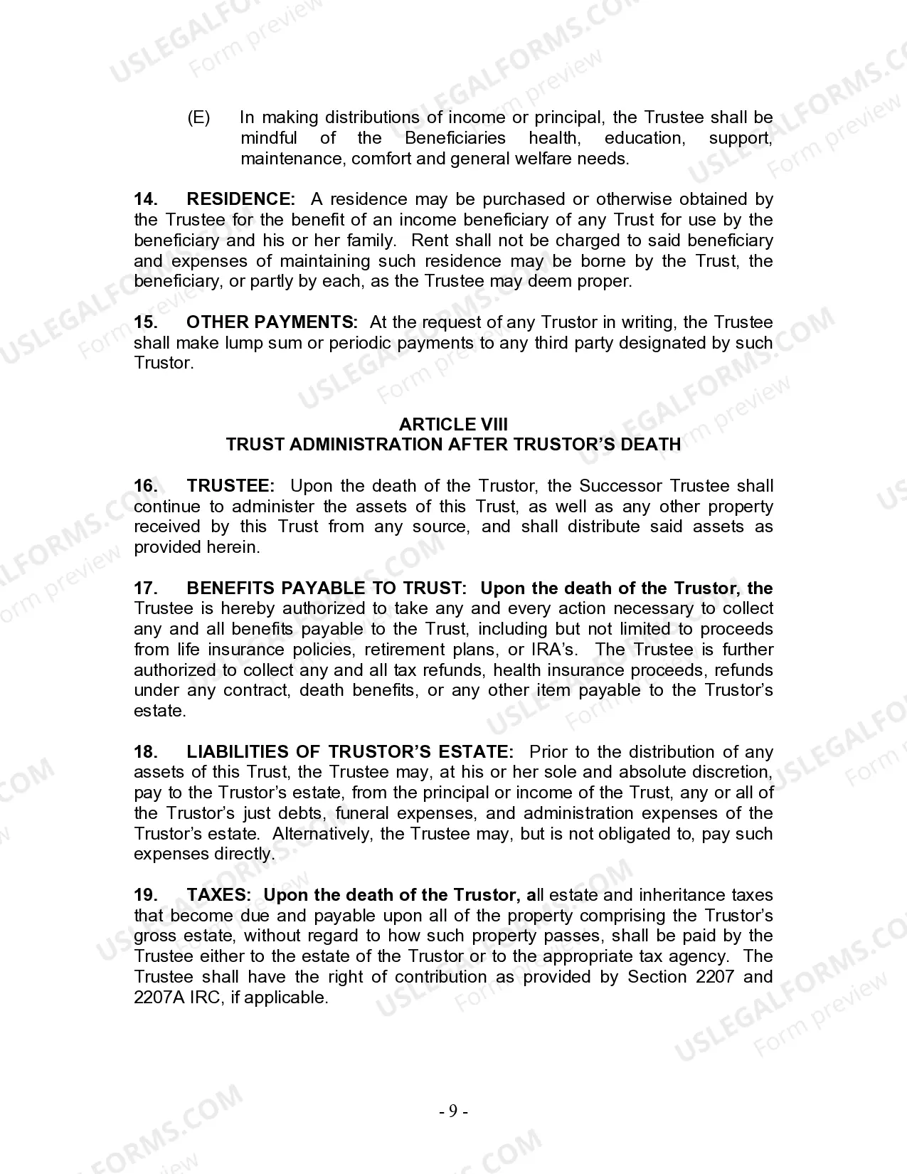 Preview Revocable Living Trust for Husband and Wife with No Children