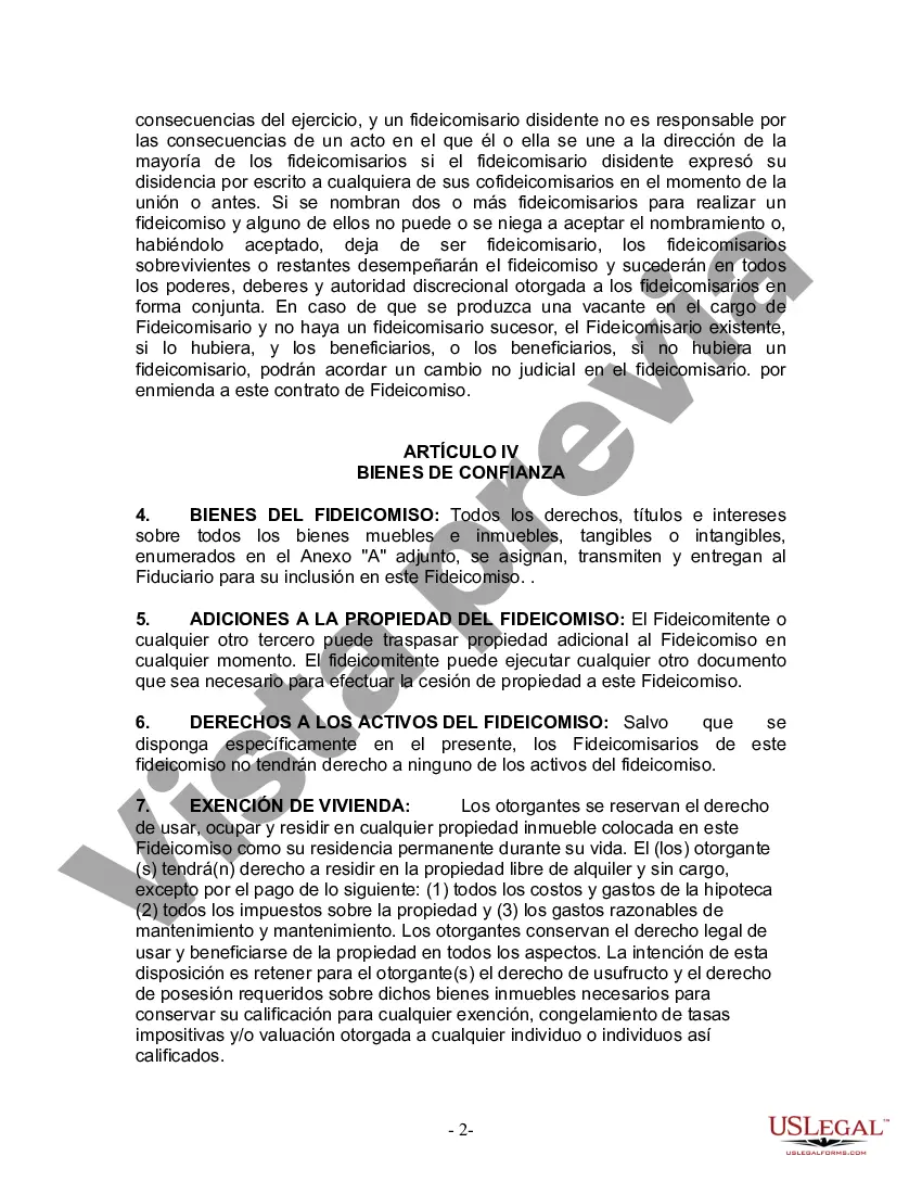 Preview Fideicomiso en Vida para Individuos Solteros, Divorciados o Viudos o Viudos sin Hijos