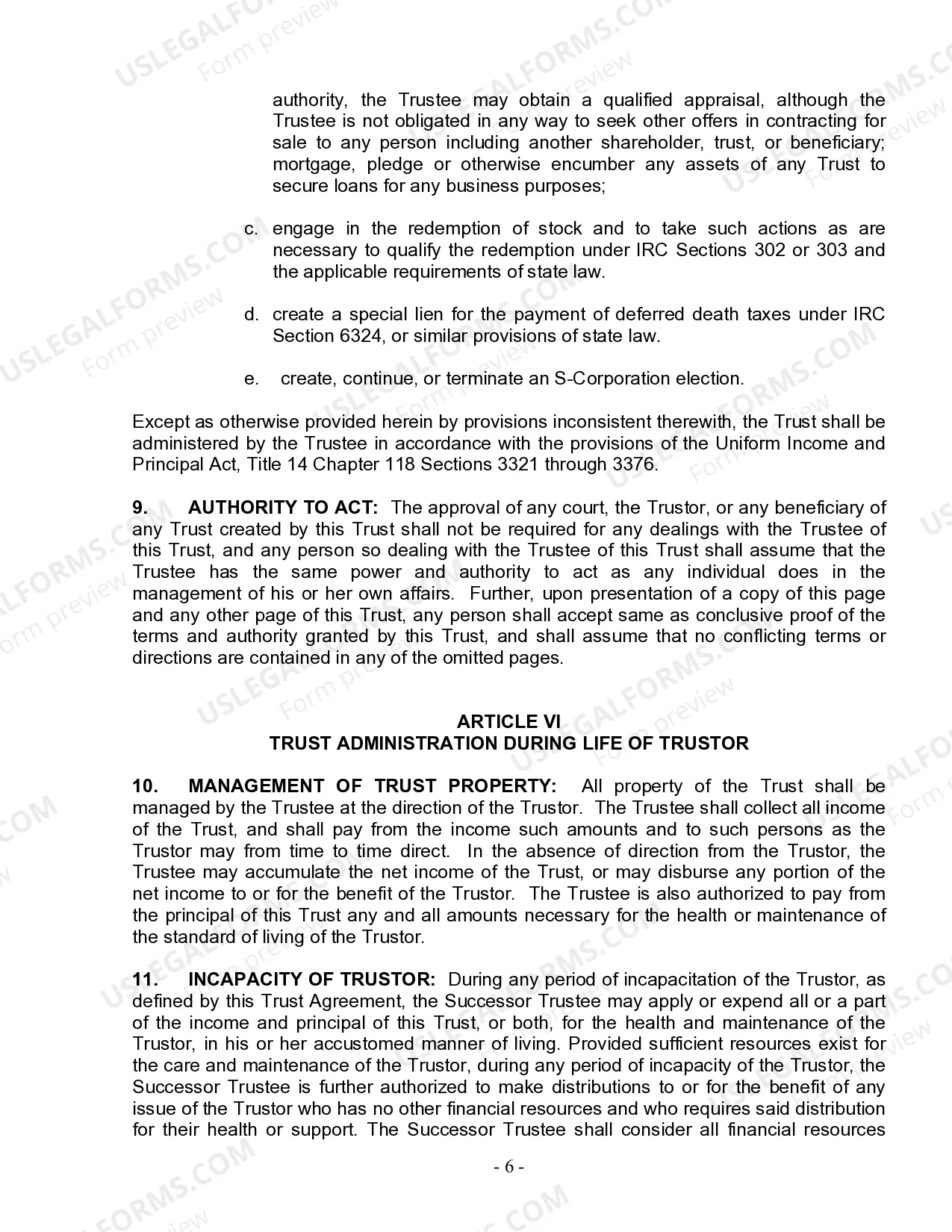 Preview Living Trust for Individual Who is Single, Divorced or Widow or Widower with No Children