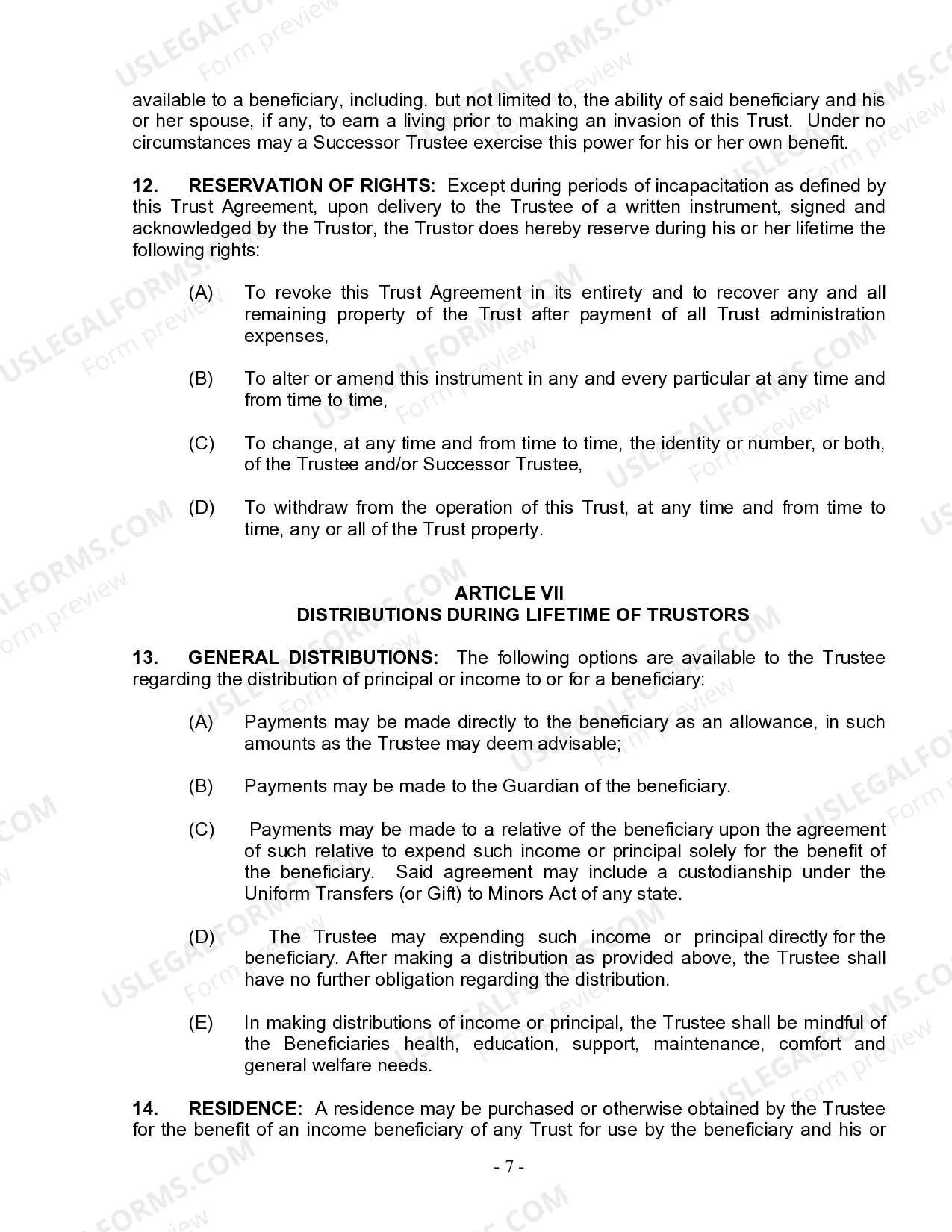 Preview Living Trust for Individual Who is Single, Divorced or Widow or Widower with No Children