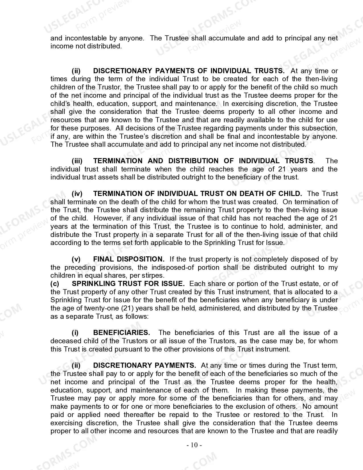 Preview Living Trust for Individual Who is Single, Divorced or Widow or Widower with Children