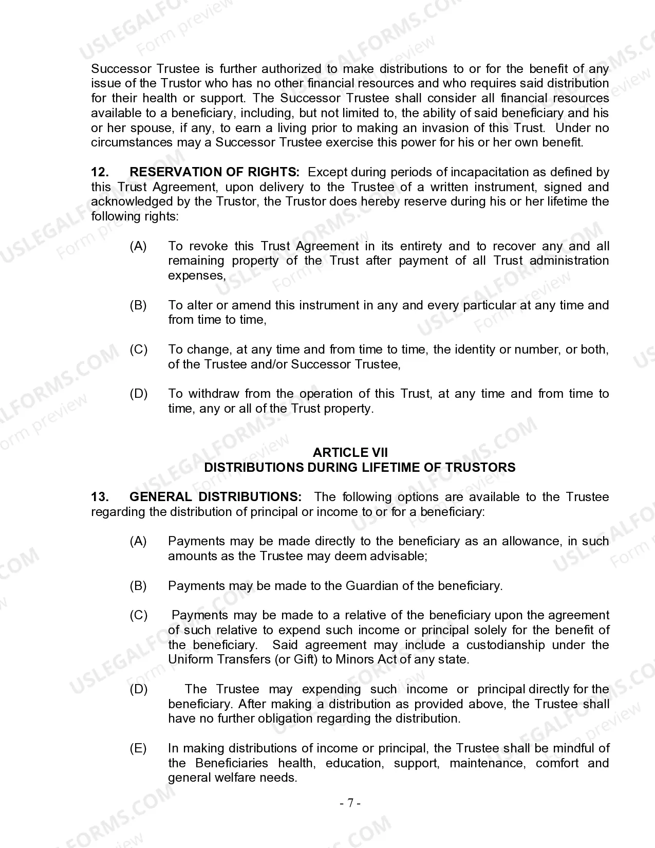 Preview Living Trust for Individual Who is Single, Divorced or Widow or Widower with Children