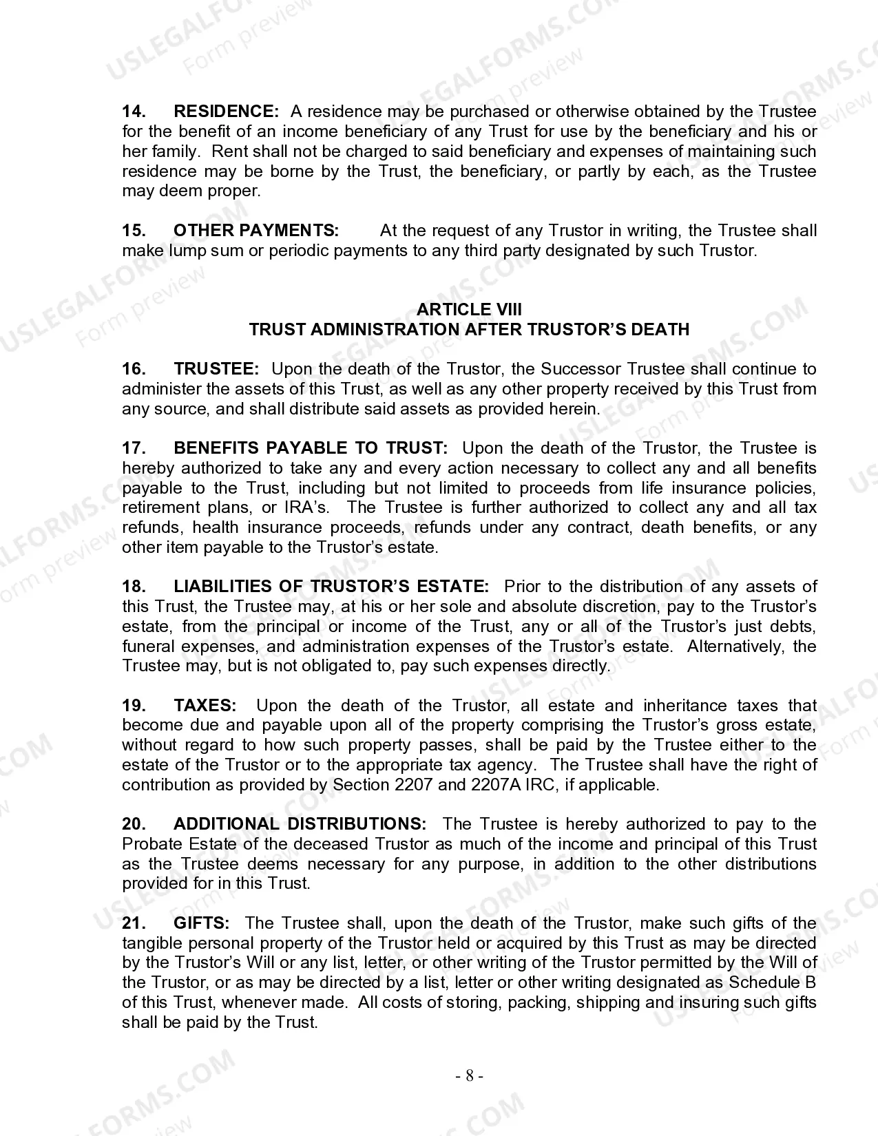 Preview Living Trust for Individual Who is Single, Divorced or Widow or Widower with Children