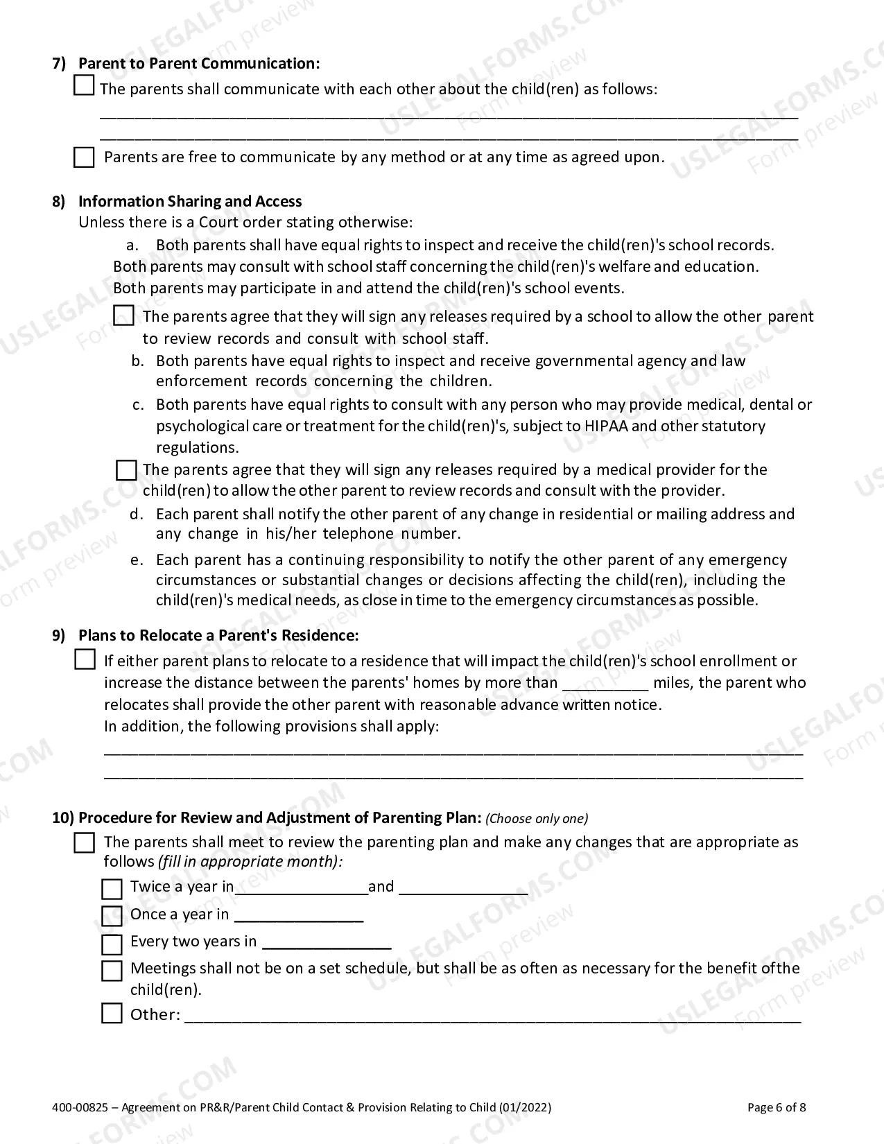 Preview Agreement on Parental Rights and Responsibilities, Parent Child Contact and Provisions Relating to Children- Stipulation Parenting Plan