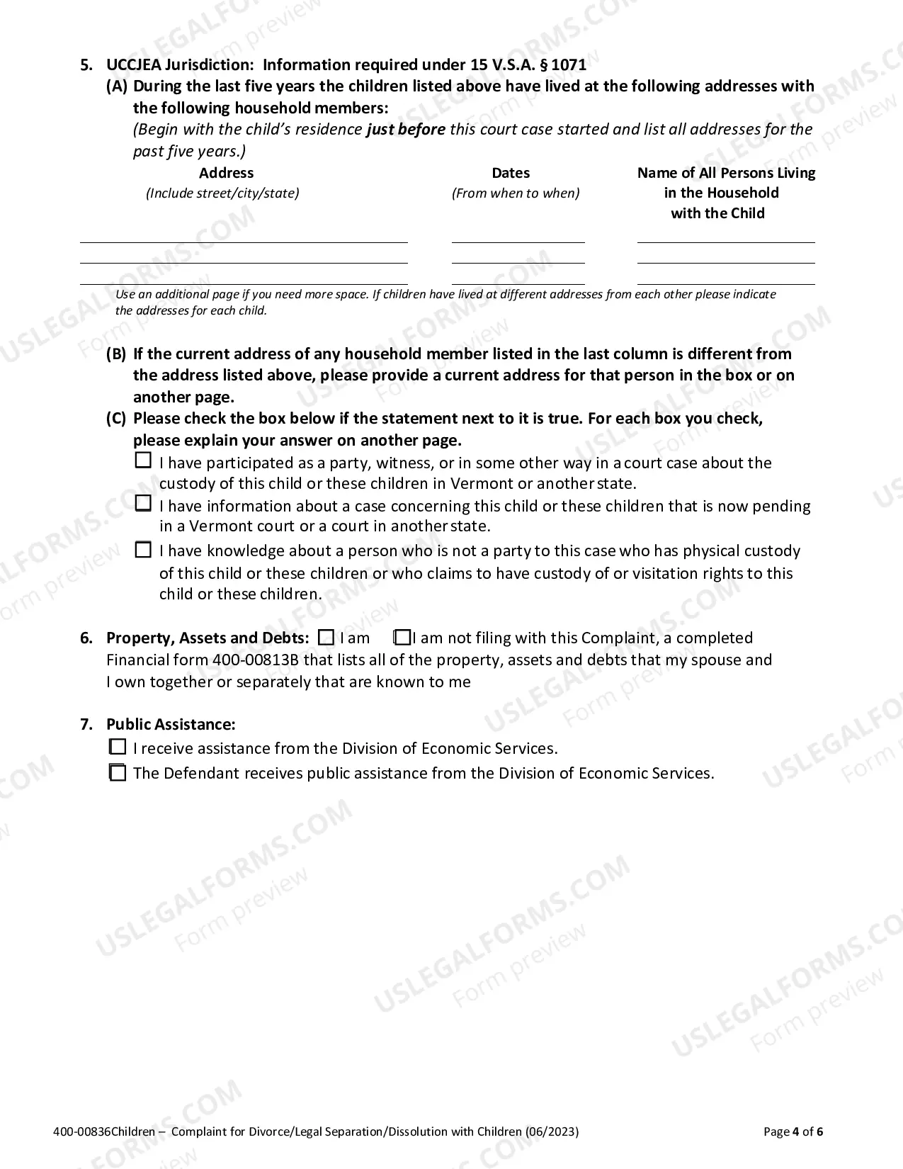 Preview Summons Complaint for Civil Dissolution Notice of Appearance and Affidavit of Child Custody