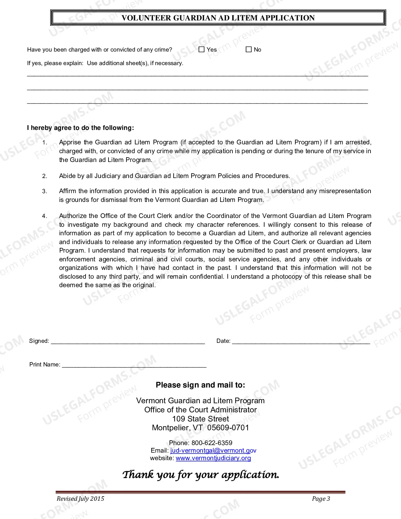 Preview Volunteer Guardian Ad Litem Application