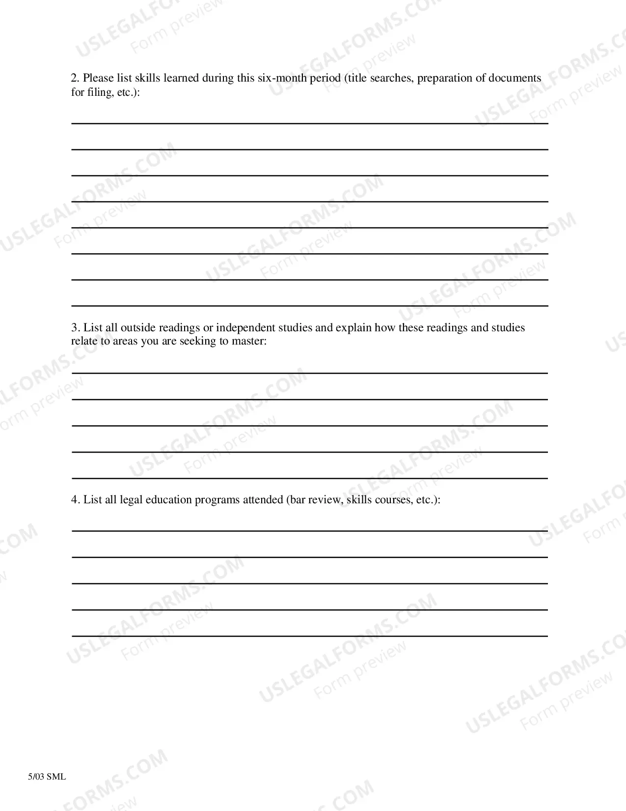 Preview 4 Year Law Office Study - Registrant's Six Month Report Form