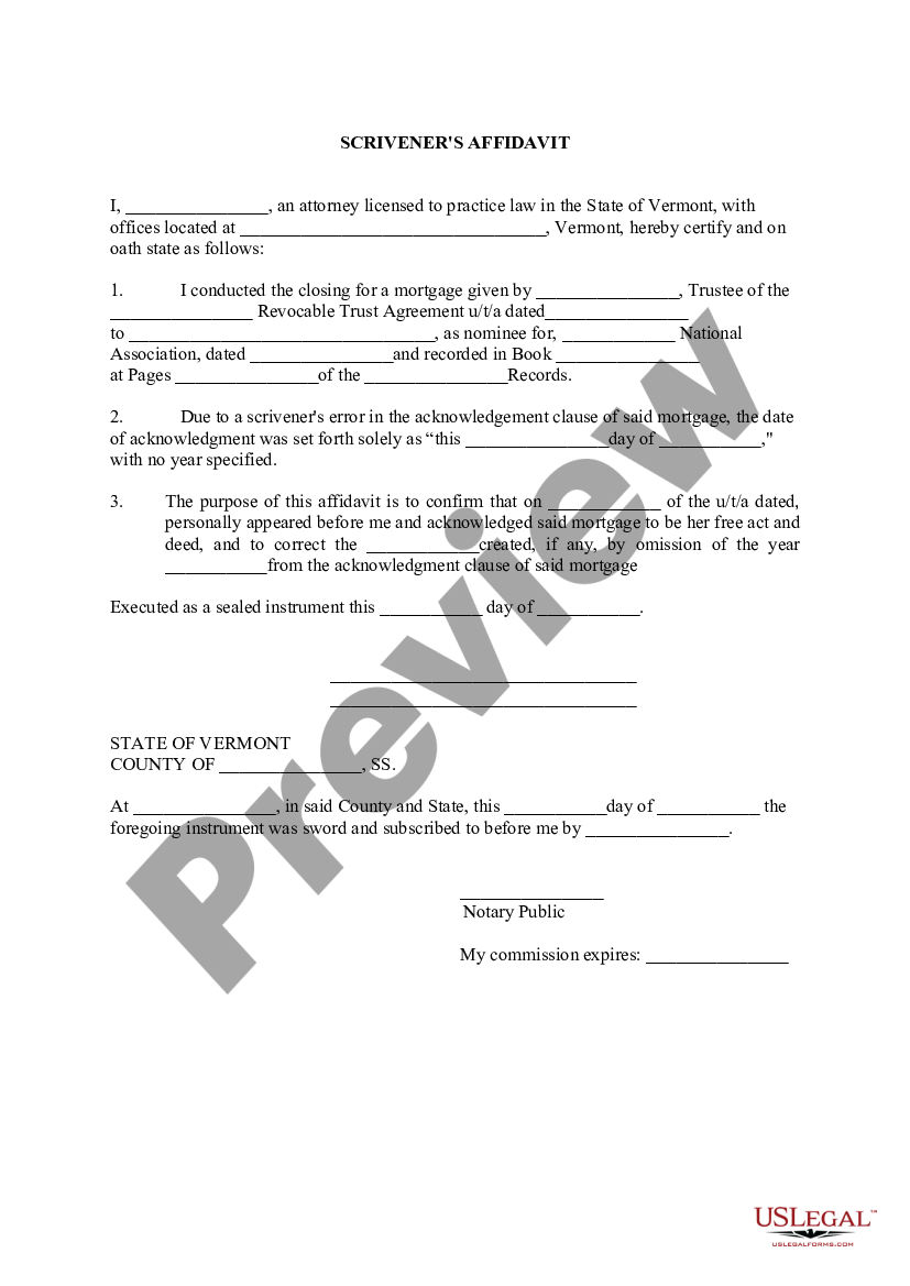 Vermont Scriveners Affidavit Us Legal Forms 9155