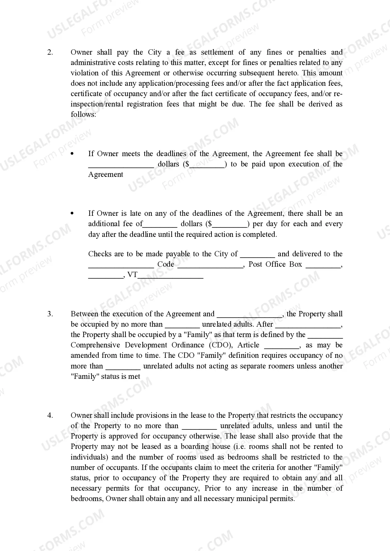 Preview Agreement for Zoning Violations