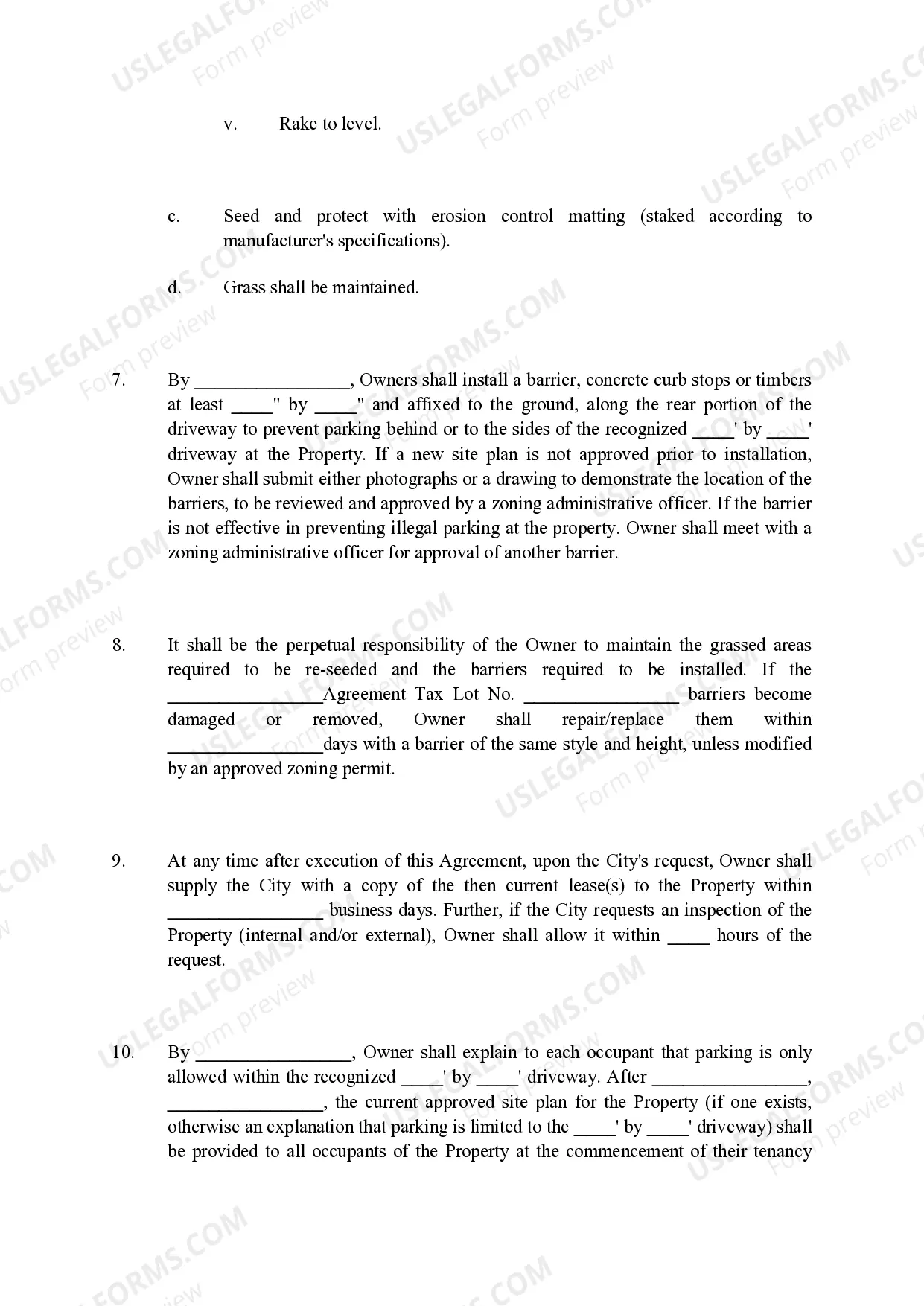Preview Agreement for Zoning Violations