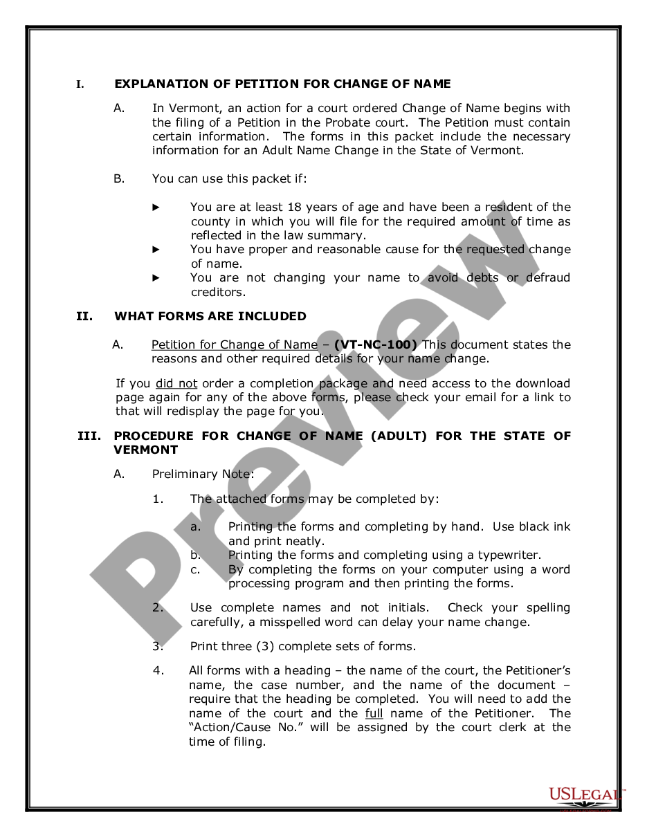 form Name Change Instructions and Forms Package for an Adult preview