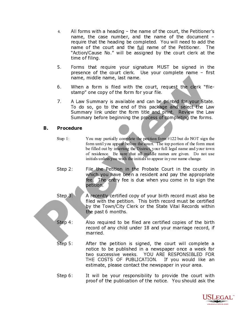 Preview Vermont Name Change Instructions and Forms Package for an Adult