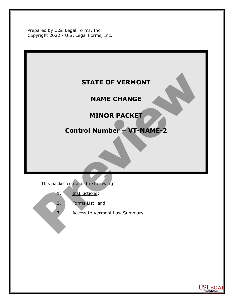 form Vermont Name Change Instructions and Forms Package for a Minor preview