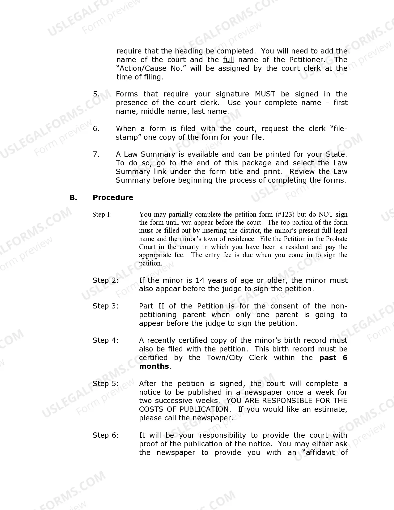 Preview Vermont Name Change Instructions and Forms Package for a Minor