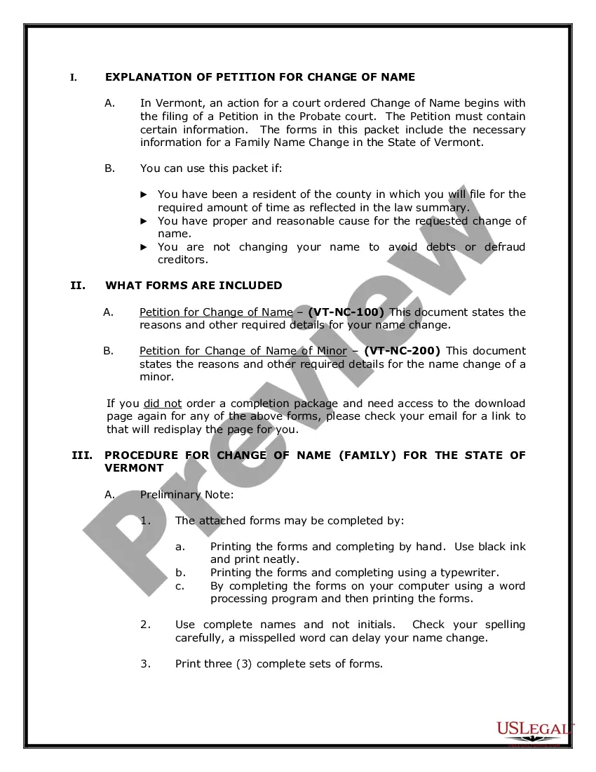 Preview Vermont Name Change Instructions and Forms Package for a Family