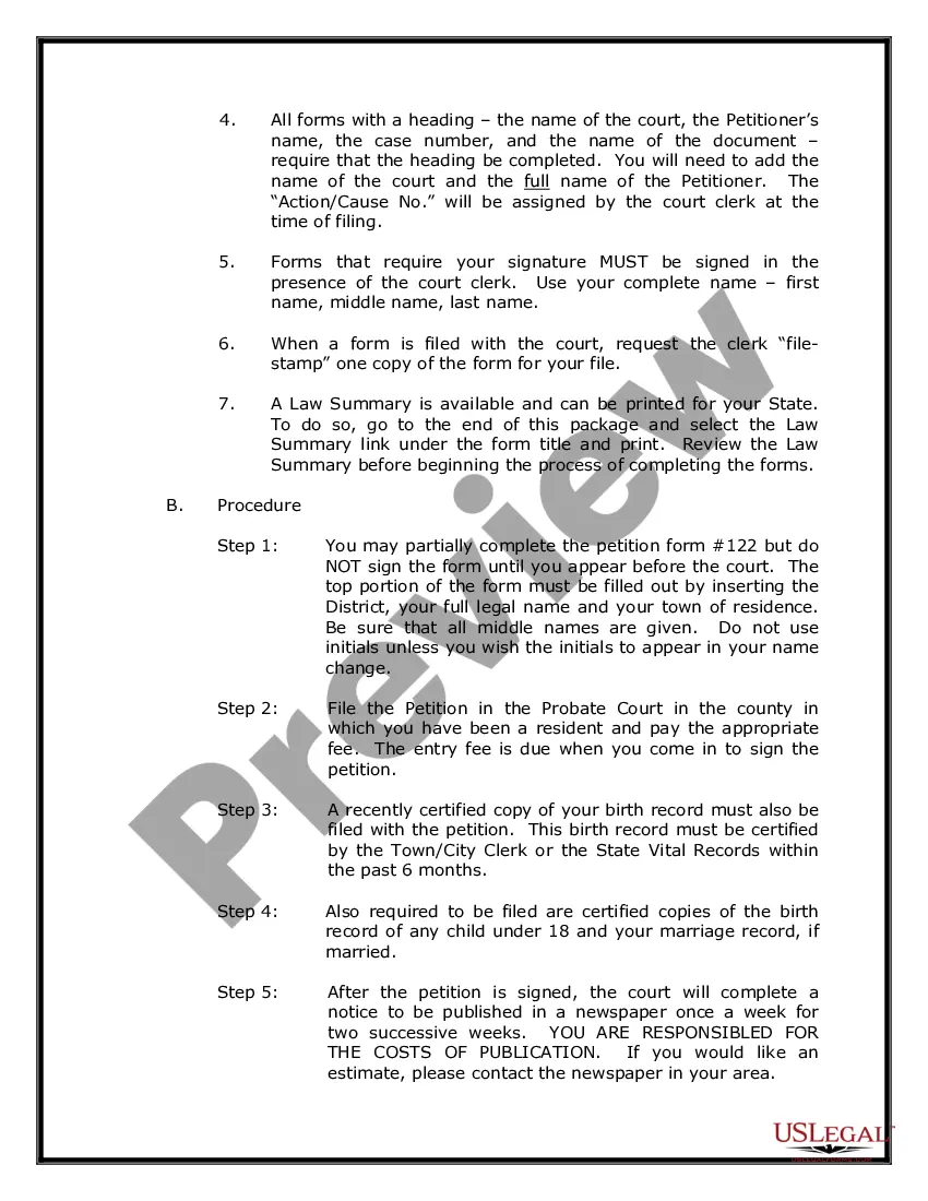 Preview Vermont Name Change Instructions and Forms Package for a Family