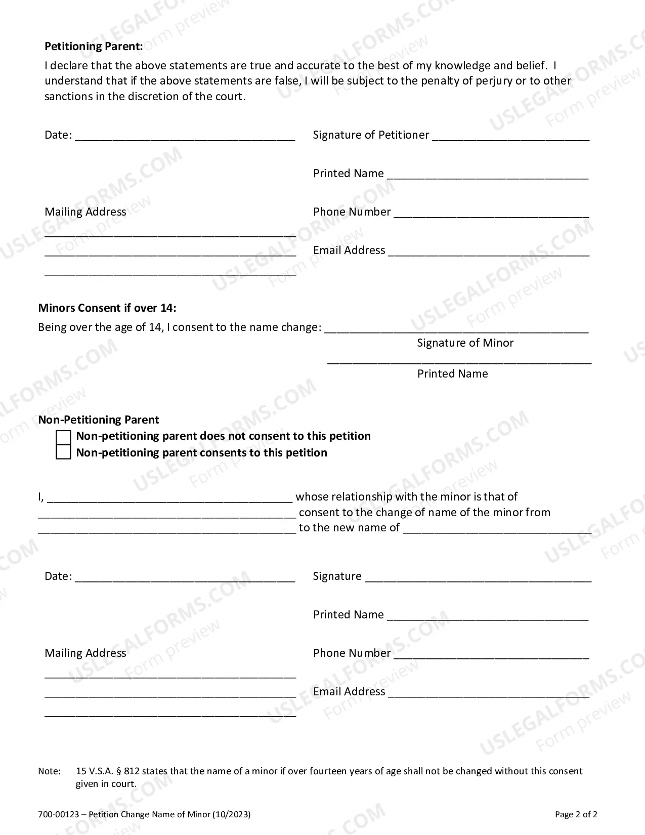 Preview Petition to Change Name - Minor
