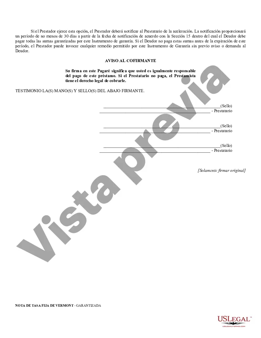 Preview Pagaré garantizado de Vermont