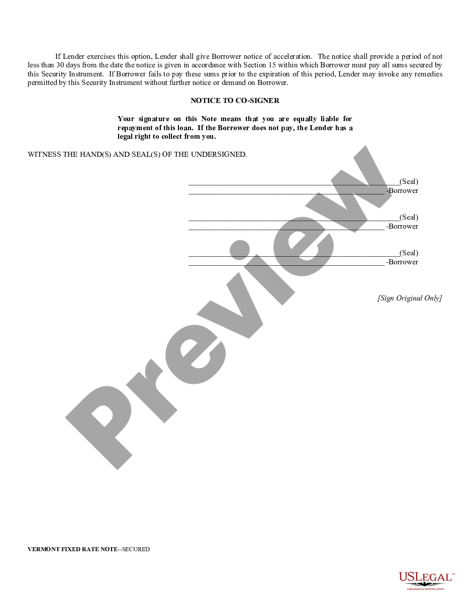 form Vermont Secured Promissory Note preview