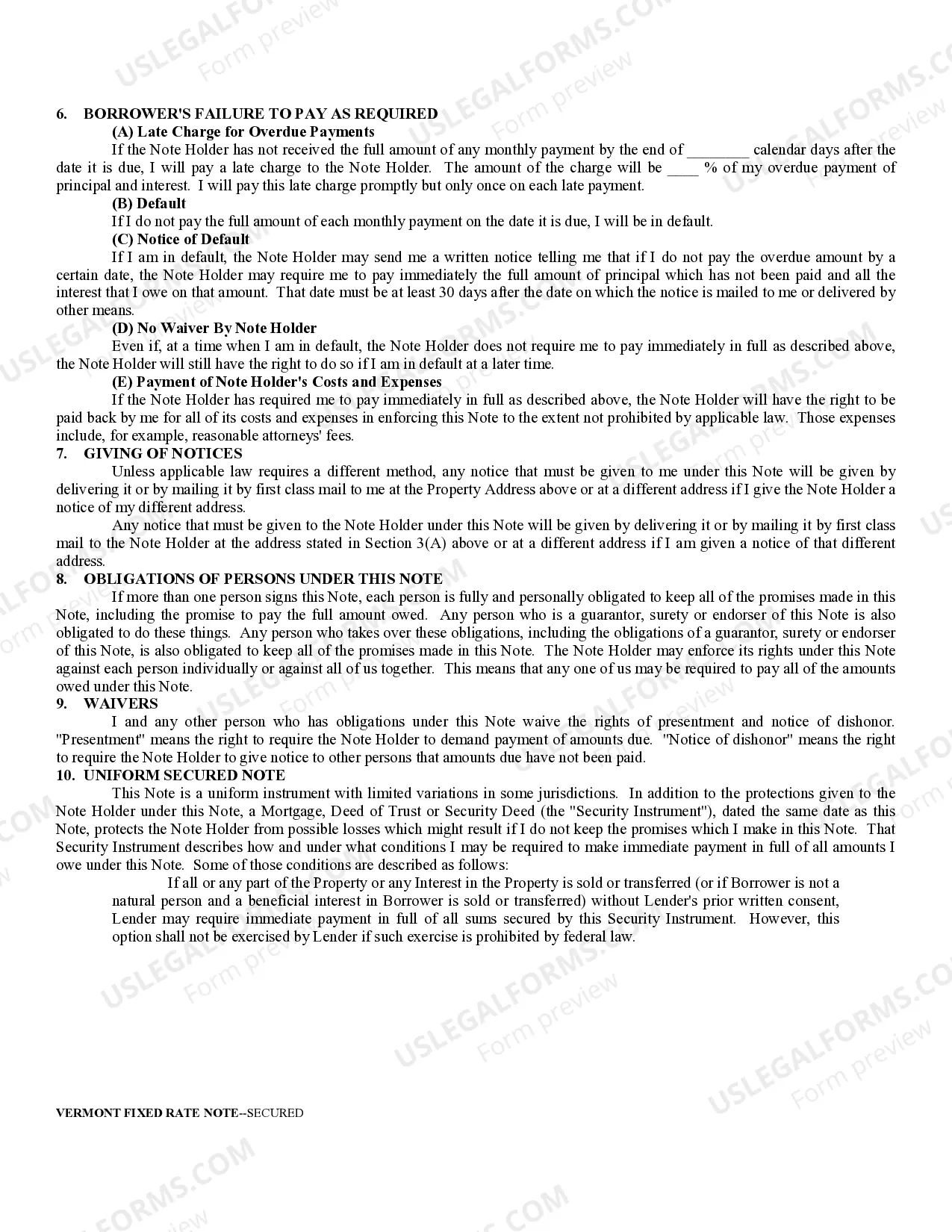 Preview Vermont Secured Promissory Note