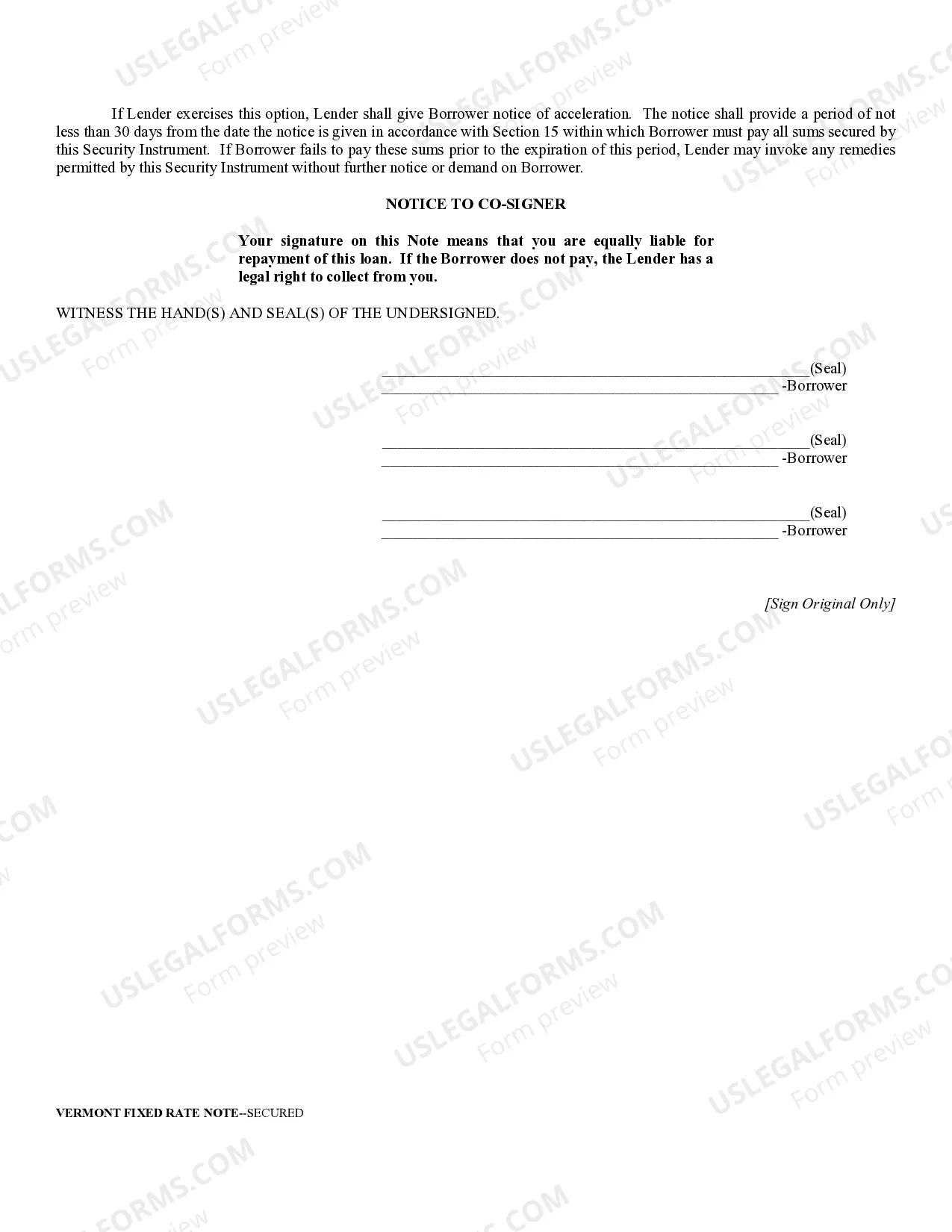 Preview Vermont Secured Promissory Note