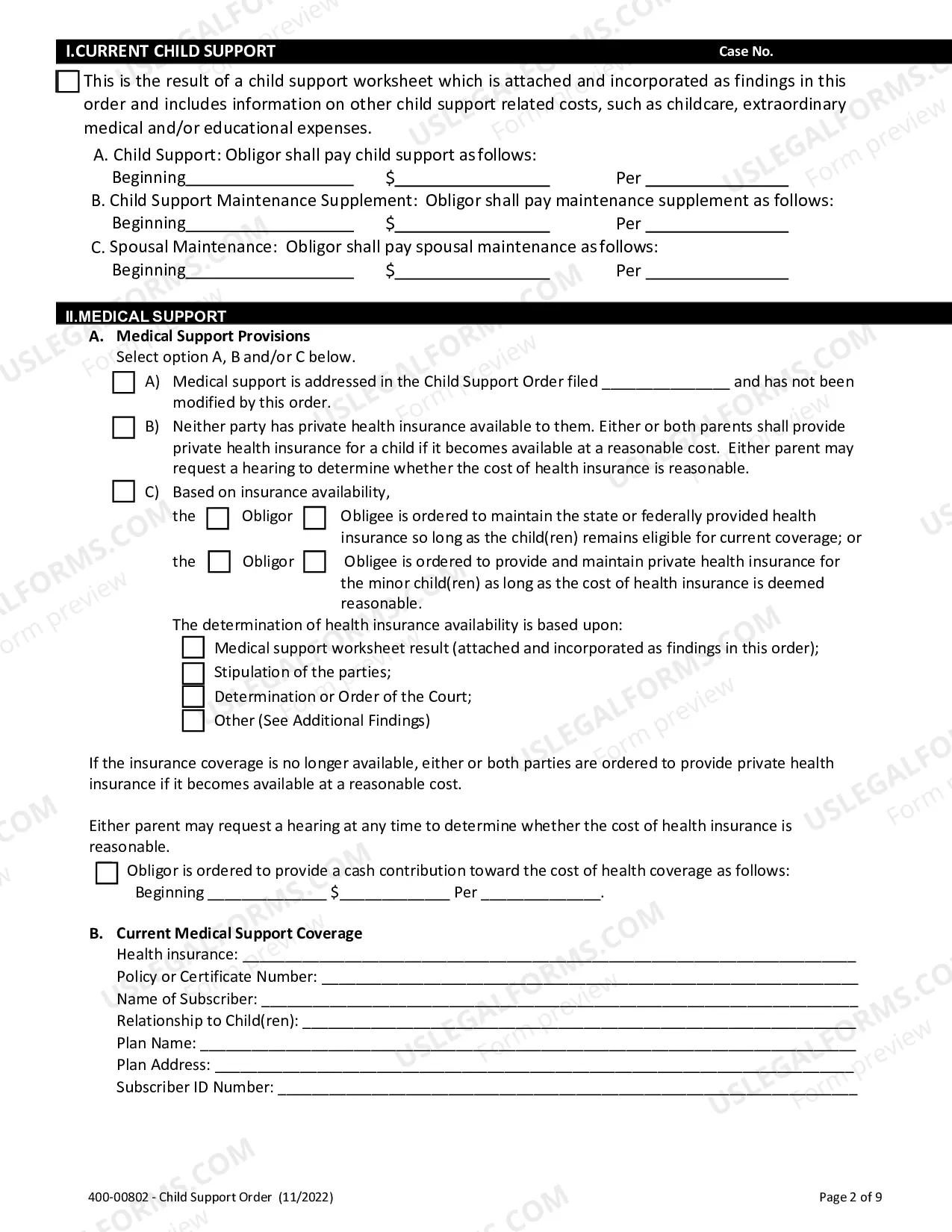 Preview Child Support Order