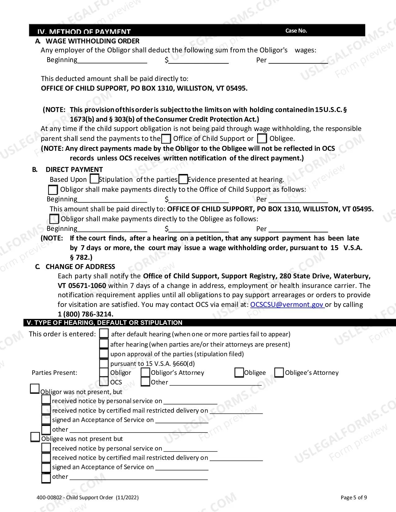 Preview Child Support Order