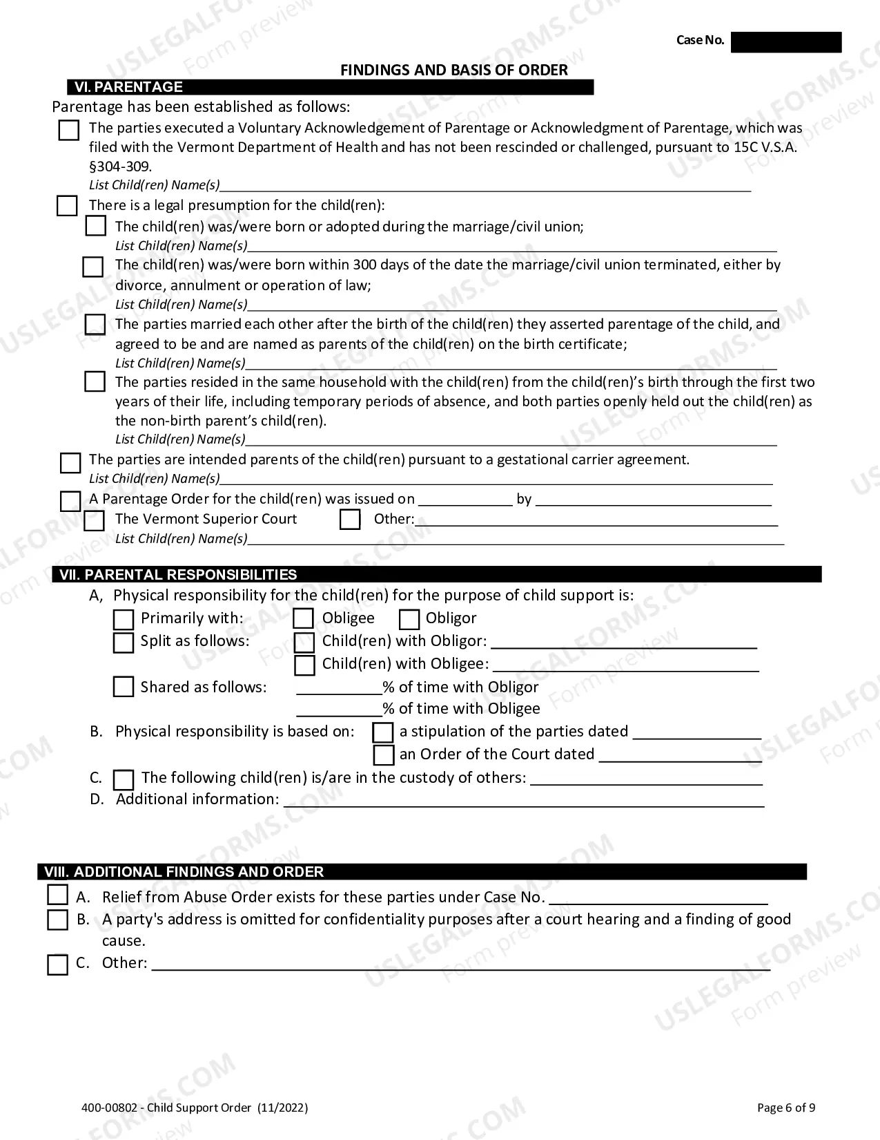 Preview Child Support Order