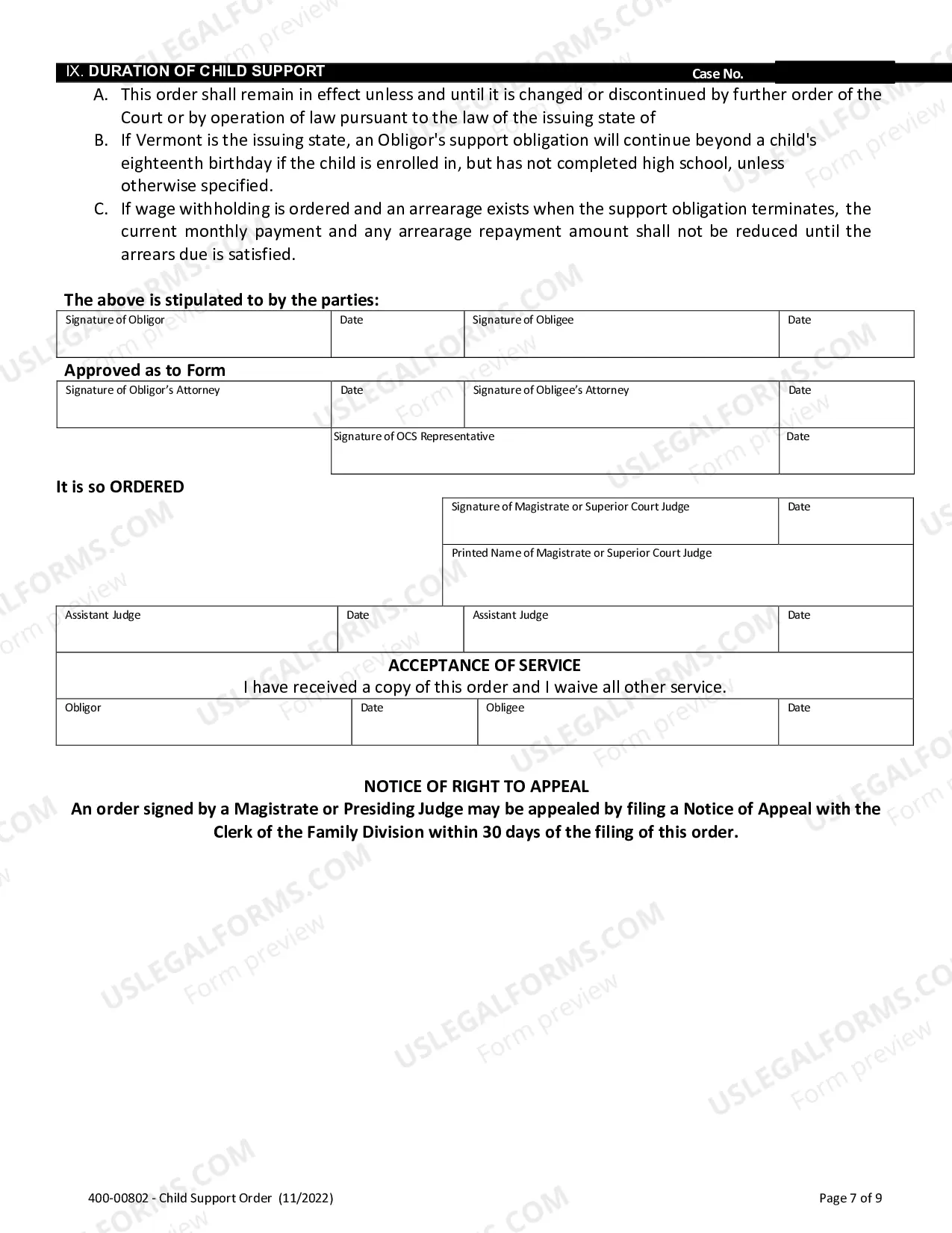Preview Child Support Order
