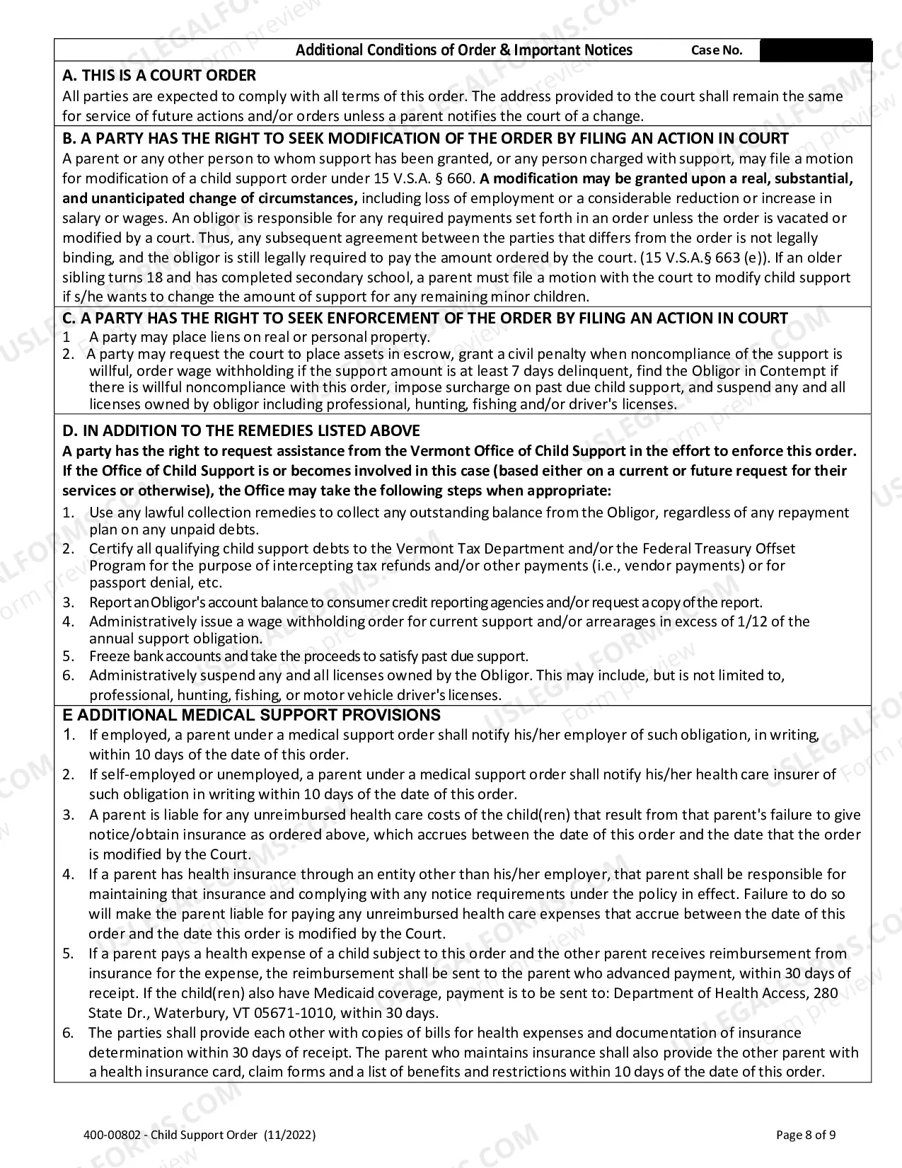 Preview Child Support Order