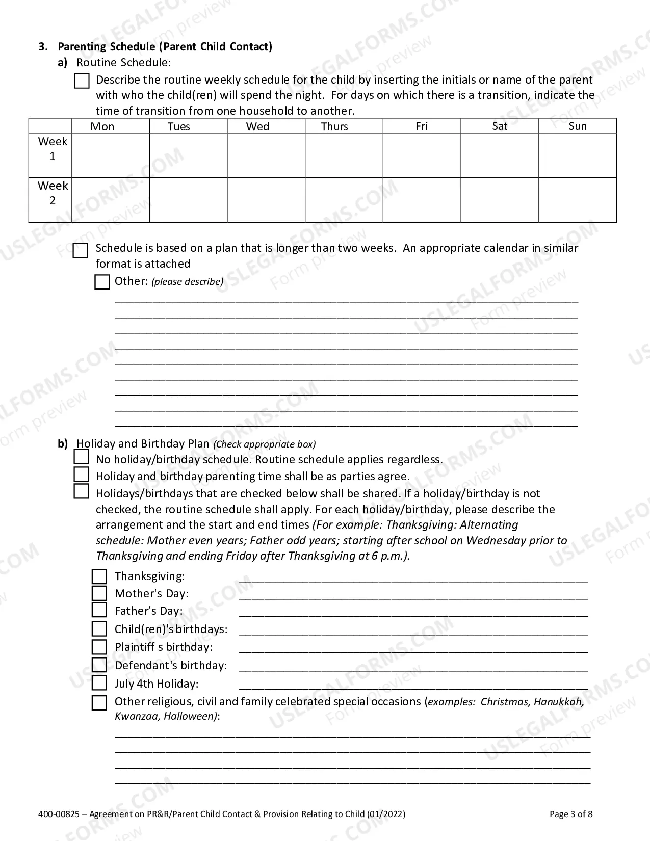 Preview Agreement on Parental Rights and Responsibilities - Stipulation - Parenting Plan