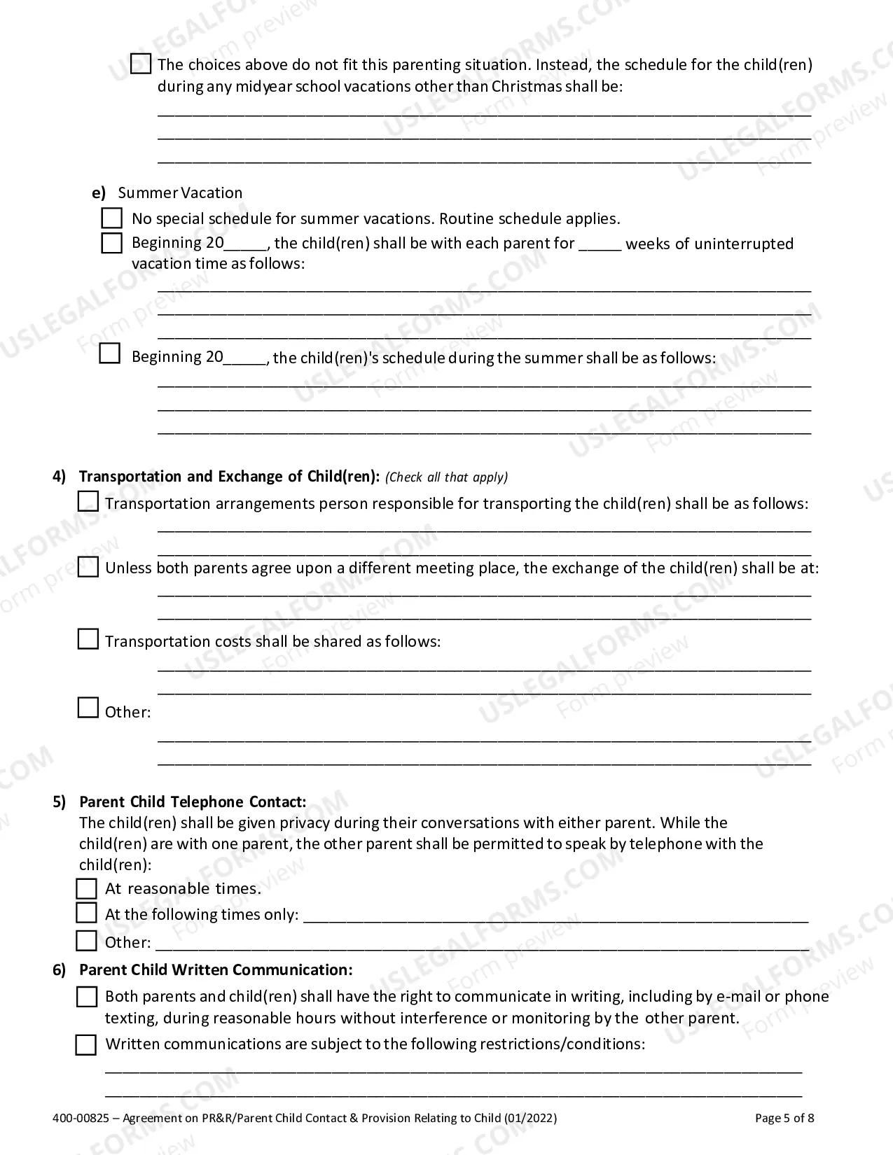 Preview Agreement on Parental Rights and Responsibilities - Stipulation - Parenting Plan