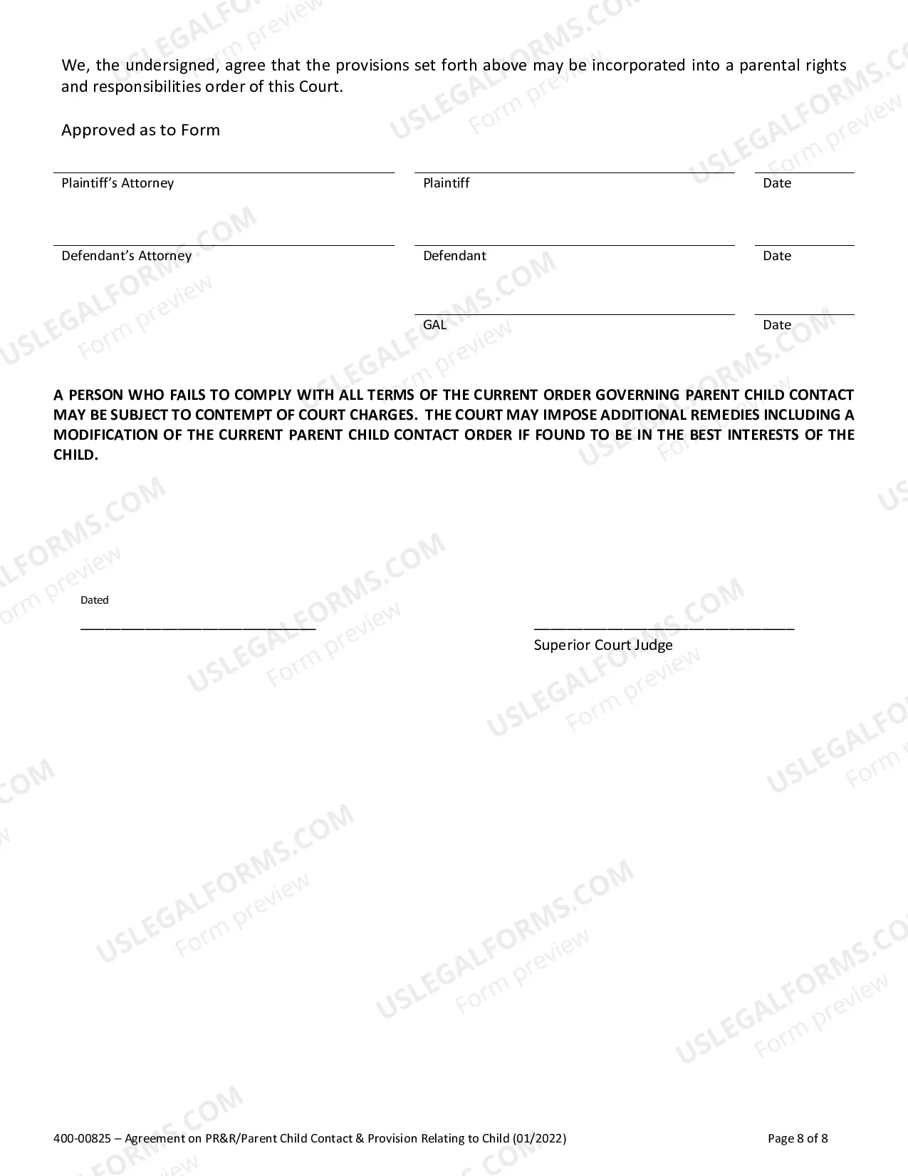 Preview Agreement on Parental Rights and Responsibilities - Stipulation - Parenting Plan