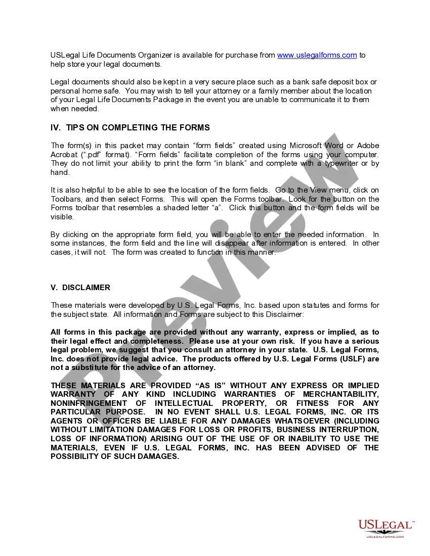 Preview Vermont Life Documents Planning Package, including Will, Power of Attorney and Living Will