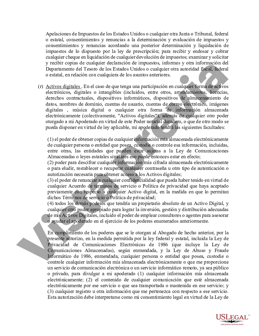 Preview Poder general duradero para la propiedad y las finanzas o efectivo financiero en caso de incapacidad