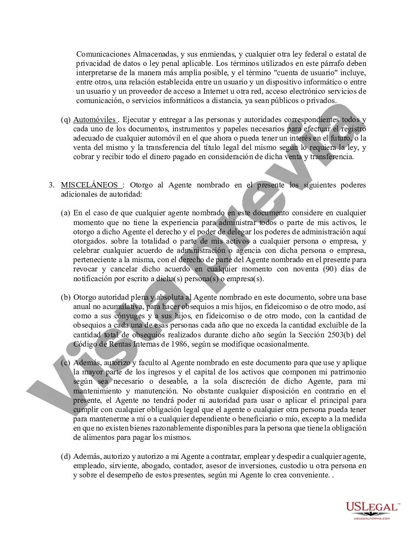 Preview Poder general duradero para la propiedad y las finanzas o efectivo financiero en caso de incapacidad