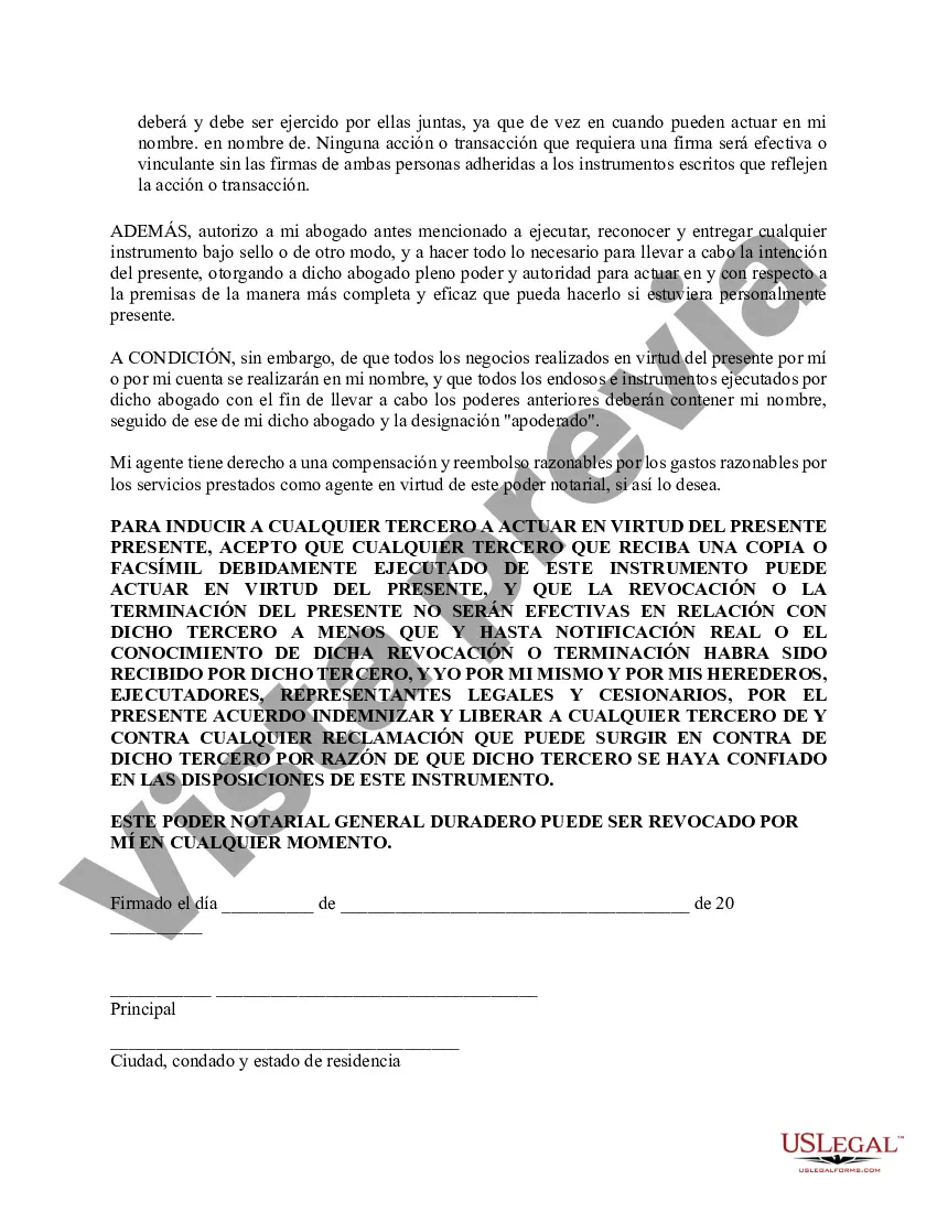 Preview Poder general duradero para la propiedad y las finanzas o efectivo financiero en caso de incapacidad