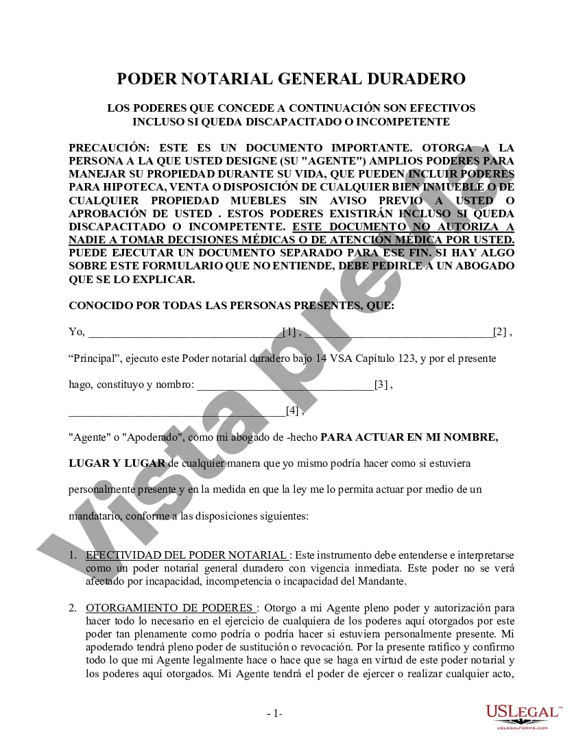 Preview Poder General Duradero para Bienes y Finanzas o Financiero Efectivo Inmediatamente