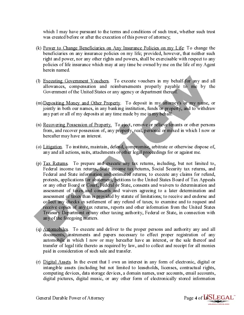 Preview General Durable Power of Attorney for Property and Finances or Financial Effective Immediately