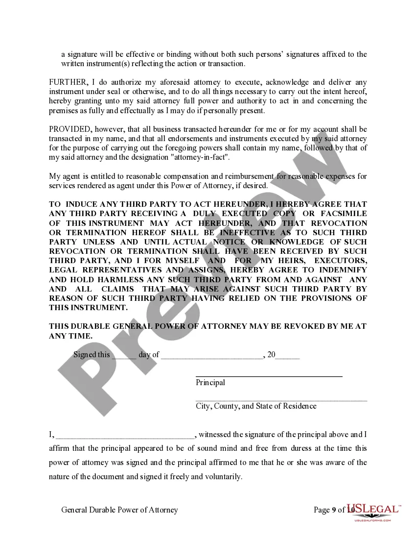 Preview General Durable Power of Attorney for Property and Finances or Financial Effective Immediately