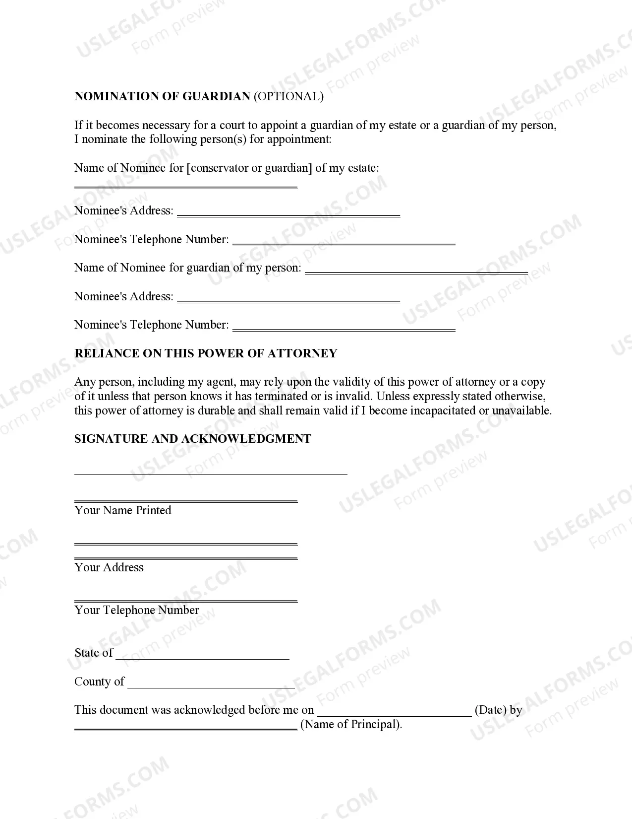 Preview Statutory Power of Attorney