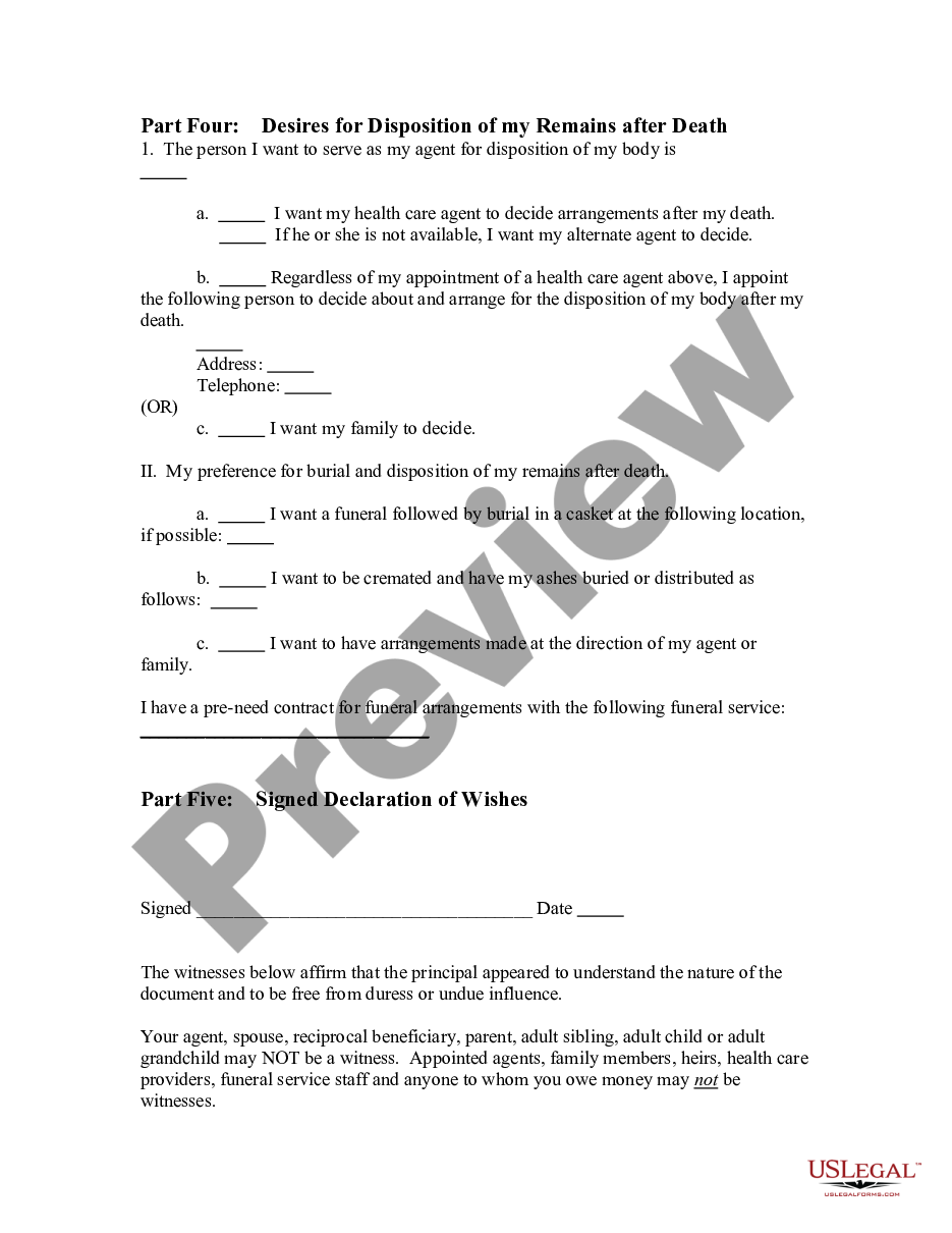 page 4 Advance Directive for Healthcare and Disposition of Remains preview