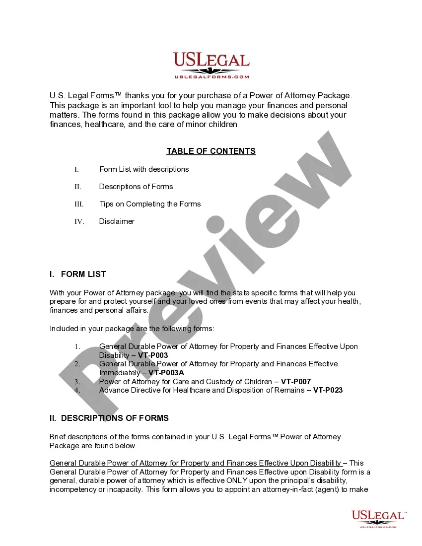 Get Vermont Power of Attorney Forms Package Preview Vermont Power of Attorney Forms Package