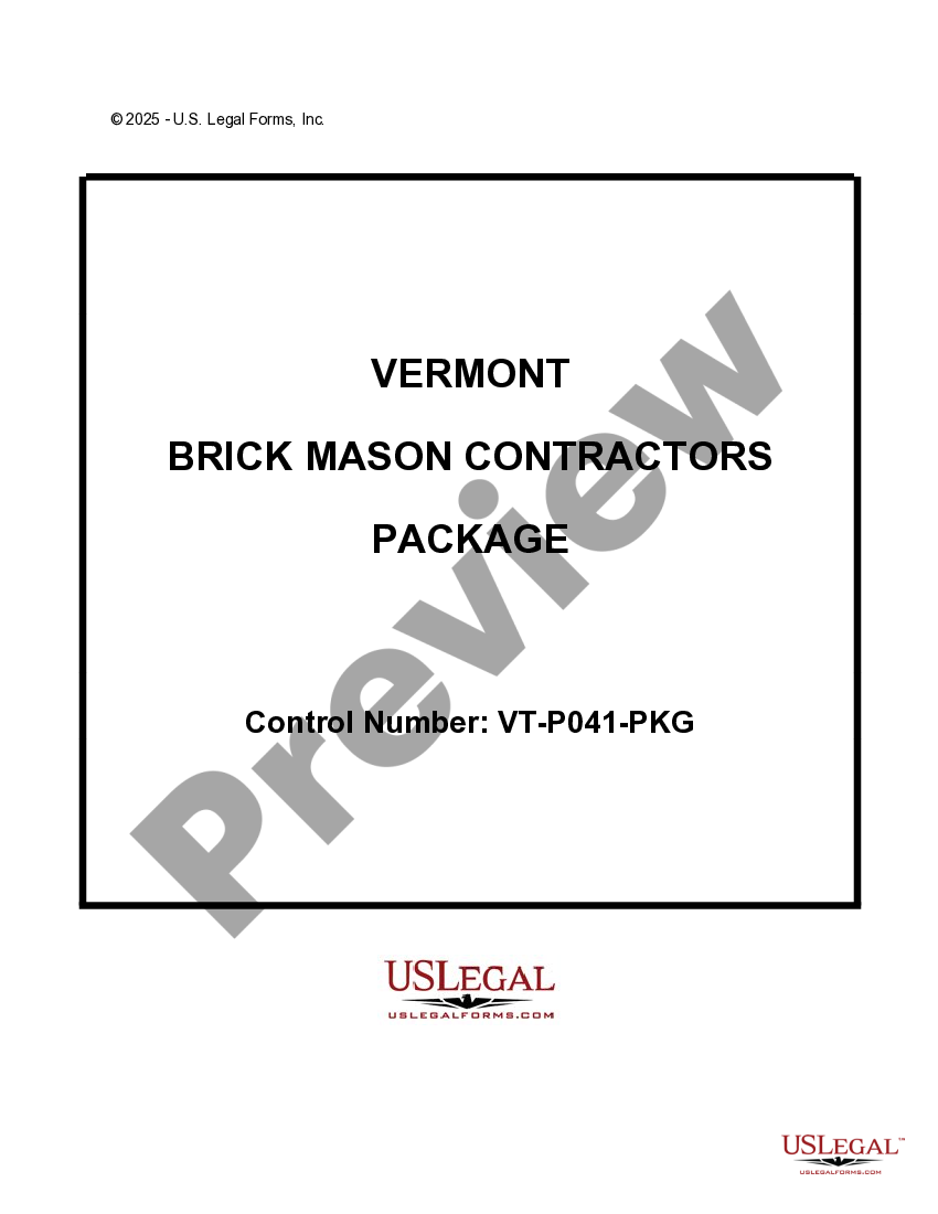 Vermont Brick Mason Contractor Package US Legal Forms