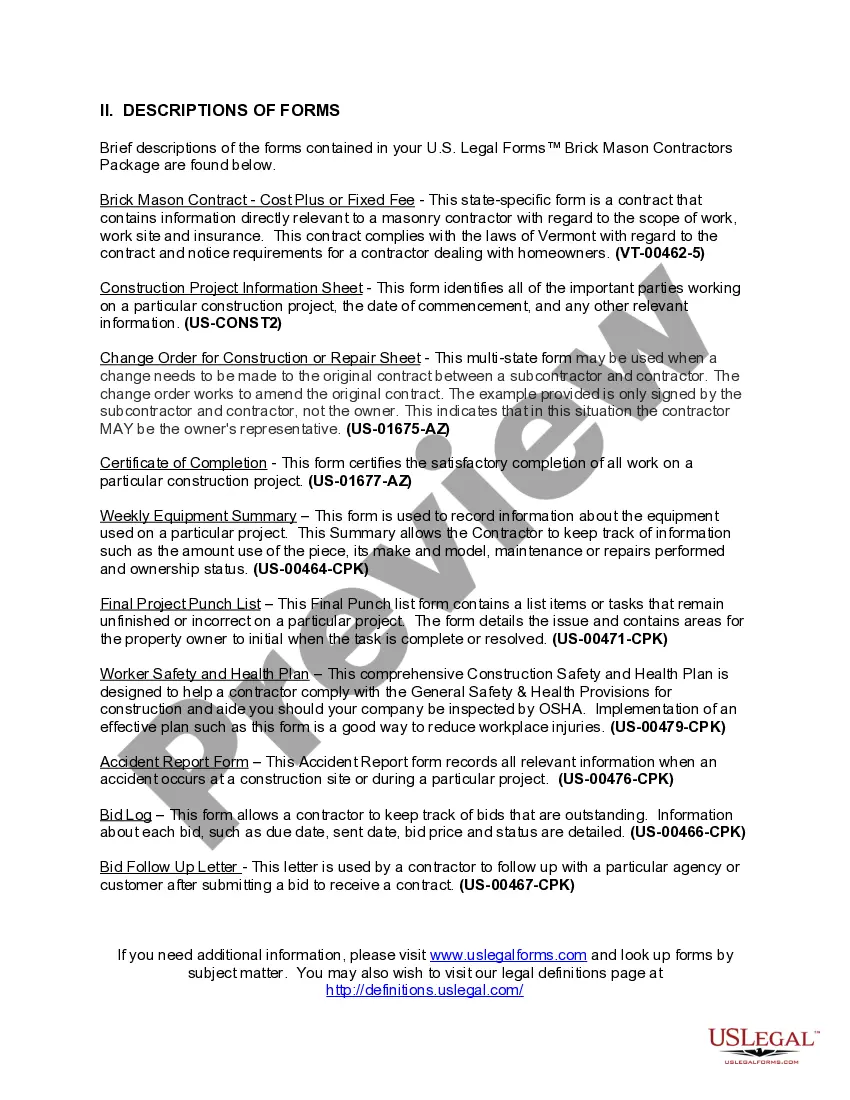 Preview Vermont Brick Mason Contractor Package